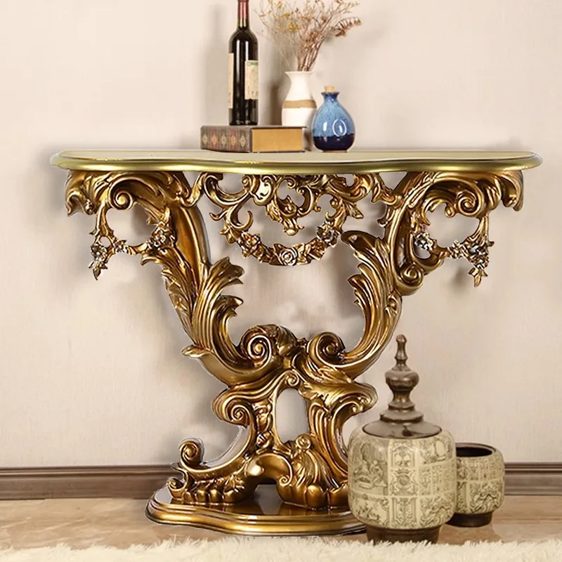 

American porch table semi-round entrance door long case living room narrow table decoration against the wall side cabinet
