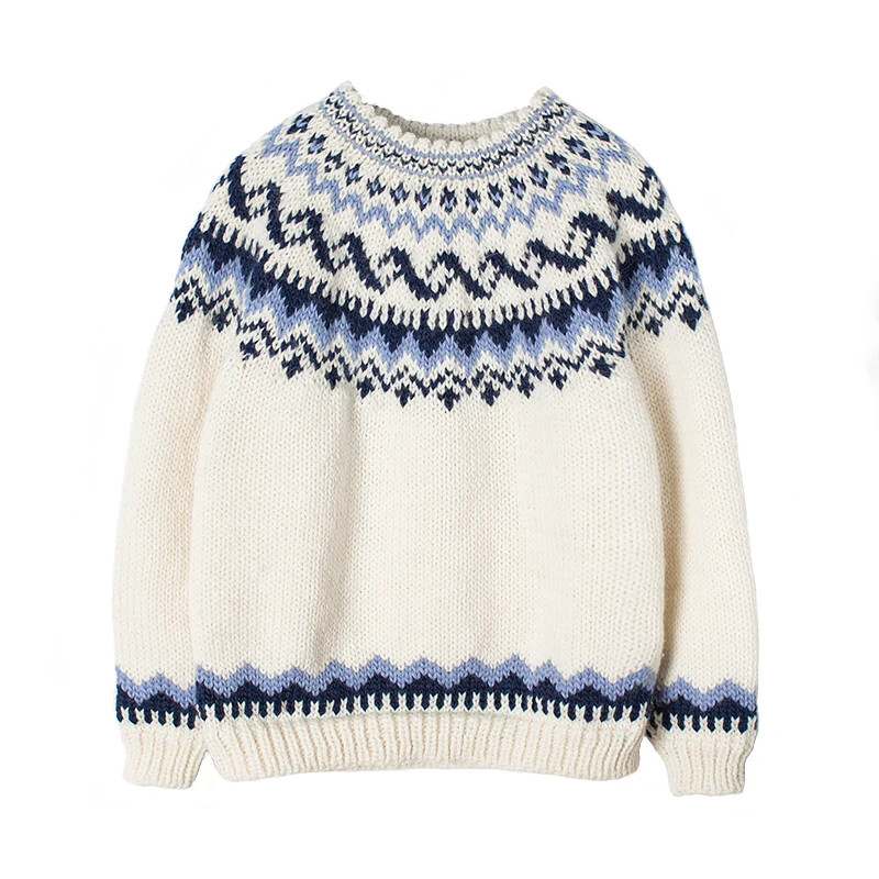 Autumn Spring Original Design Women Fair Isle Fashion Vintage Inspired Handmade Thick Warm 100% Wool Pullover Jumper Sweaters