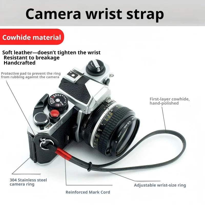 Adjustable Handmade Cowhide Leather Camera Wrist Strap for Leica Fuji Ricoh CCD Mirrorless Quick Release Hand Strap Wrist Strap