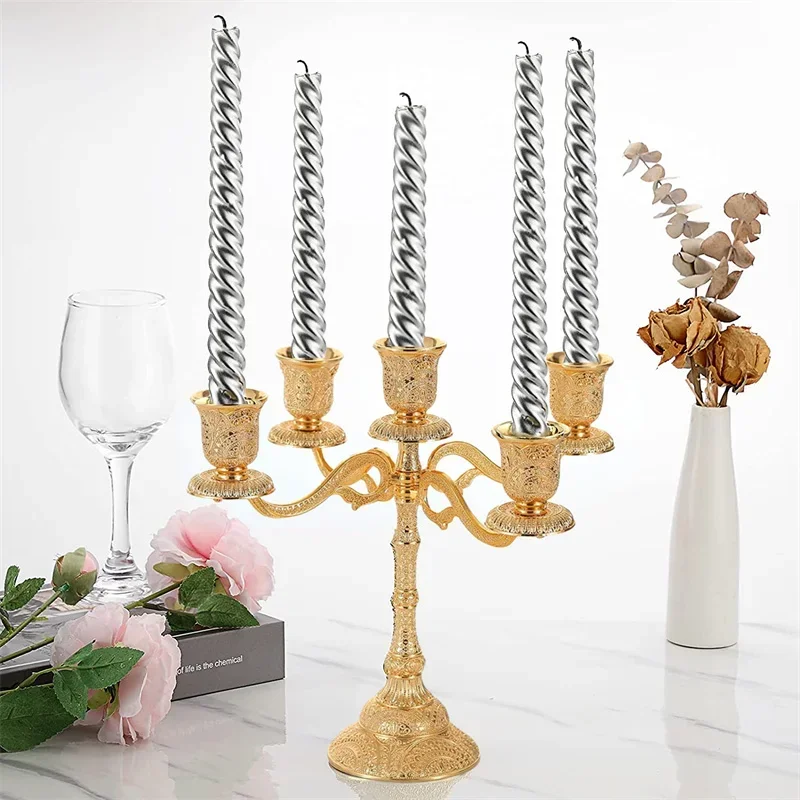 5 Arm European Candelabra Wedding Candle Holder Exquisite Home Candlestick Stand Dinning Table Centerpiece for Birthday/Party