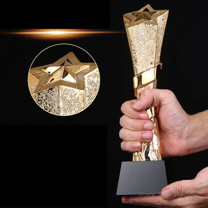 

Креативный трофей из кристаллической смолы с пятиконечной звездой, можно настроить, позолоченный, академическая награда, общий трофей