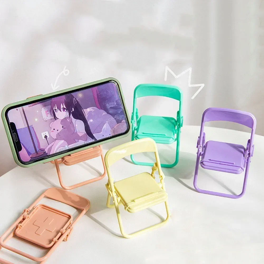 2024 New Mini Cell Phone Stand Universal Chair Desktop Mobile Phone Tablet Holder Folding Convenient Cute Phone Accessories image 2