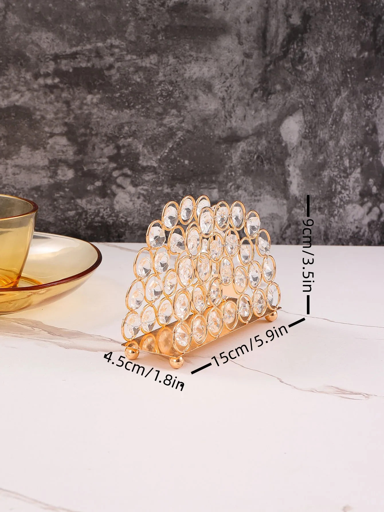 1pc Golden Crystal Napkin Holder Rhinestone Semicircle Napkin Holder For Table Decor,Gold Napkin Storage Rack For Dining Table