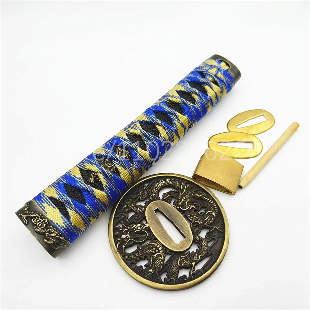 Japan Style Wakizashi Sword Parts 20cm Tsuka Handle Alloy Tsuba Handguard Brass Habaki Seppa For Japanese Samurai Katana Fitting