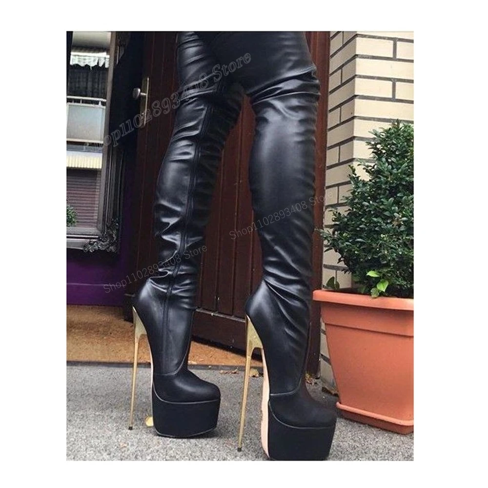 Black Platform Matte Leather Over the Knee Boots Stiletto High Heel Zipper Fashion Women Shoes 2023 Sexy Zapatos Para Mujere