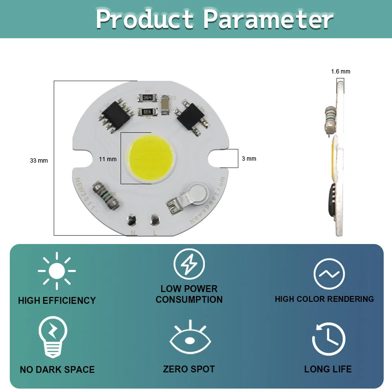 COB LED Chip Light Matrix AC 220V 3W 5W 7W 9W Intelligent IC Without Driver LED Bulb Floodlight Spotlight