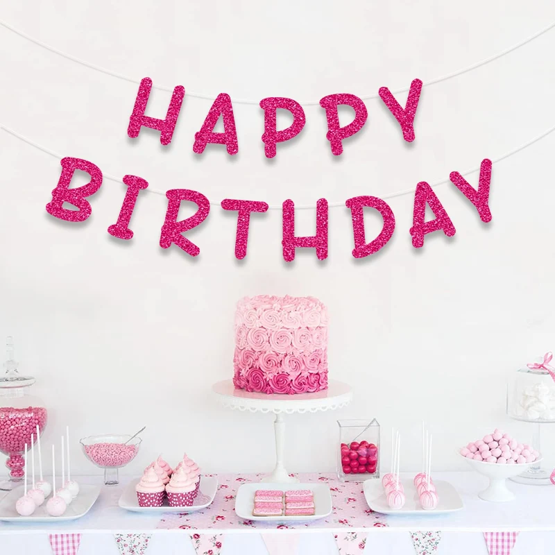 Glitzerndes Happy Birthday-Banner, Männer und Frauen, Babyparty, Geburtstagsfeier, Hintergrund, Wanddekorationszubehör – Detail 8