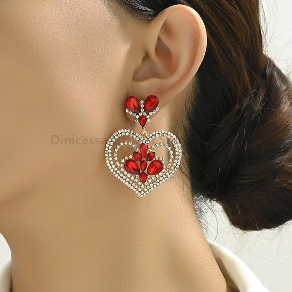 Multicolor Heart Crystal Female Charm Romantic Wedding Party Jewelry Trend Luxury Ear Accessories Unusual Dangle Drop Earrings
