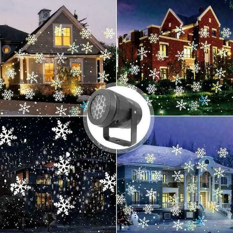 8W LED Projector Christmas Decor Night Light Snowflake Projectors Outdoor 360° Rotating 16 Xmas Patterns Spotlight For Holiday