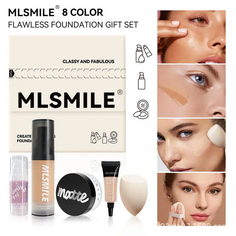 MLSMILE Set viso Cipria in polvere opaca + Primer con fondotinta in spugna per trucco Campione 2025 nuovo