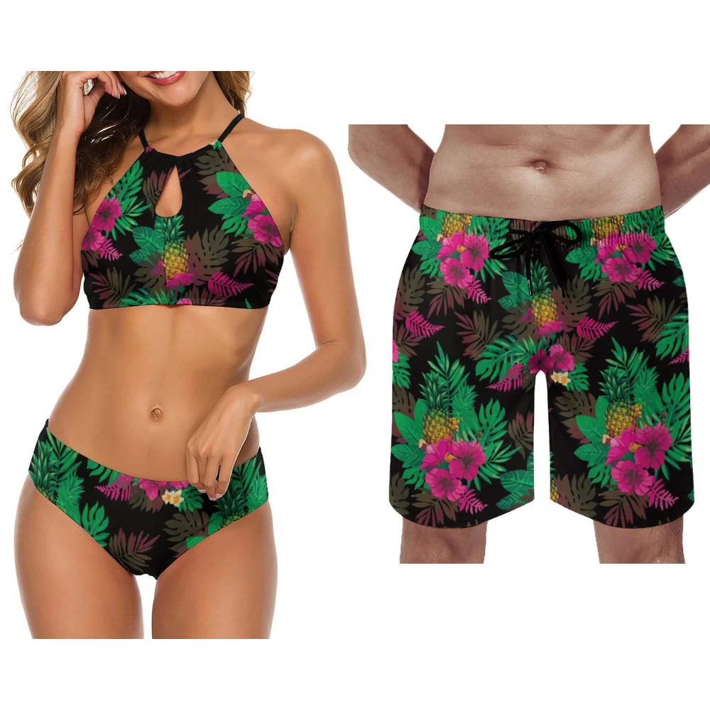 

Retro Polynesian Custom Surfing Set Beach Couple Swimsuit Party Traditional Ethnic Print Couple Swimsuit Bikini