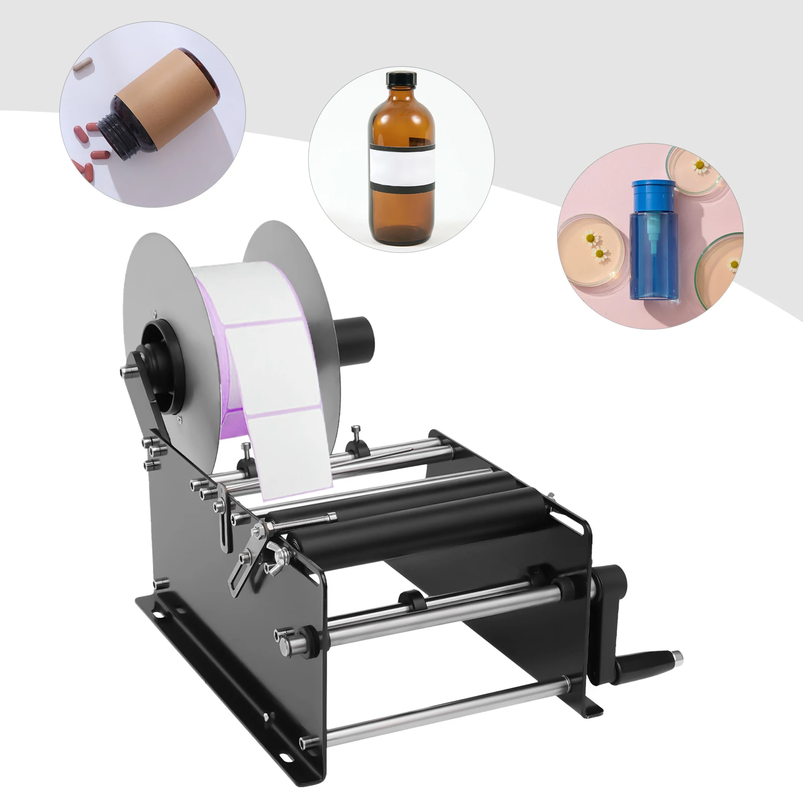 

MT-30 Manual Round Bottle Labeling Machine, Semi-Auto Round Label Applicator, Plastic Glass Bottle Hand Crank Labeling Machine