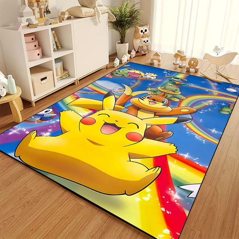 Alfombra con patrón de Pokemon Pikachu de dibujos animados para sala de estar, dormitorio, mesita de noche, alfombra para el suelo del baño,