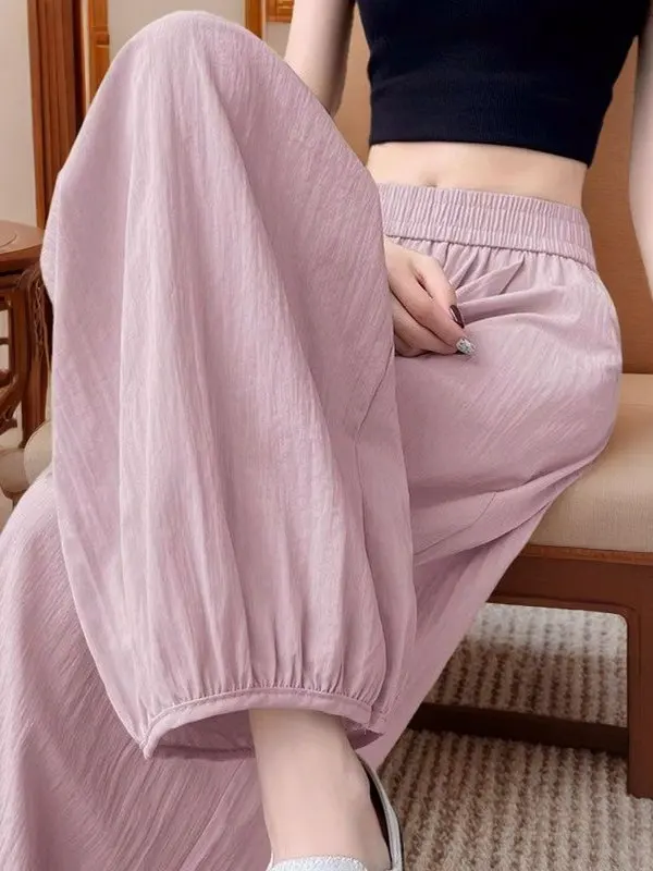 Rosa Dünne Eis Seide Qui Dry Kleine Größe Harem Hosen Frauen Sommer Neue Abnehmen Vielseitig Sonnenschutz Neun Punkte Laterne Hosen