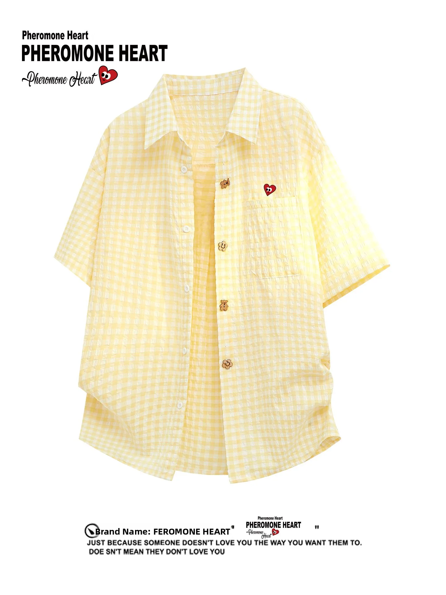 

Play Hei Casual Loose Fit ort Sve irt Coat with Button for Men And Women Cheered Pattern Faionable Streetwear