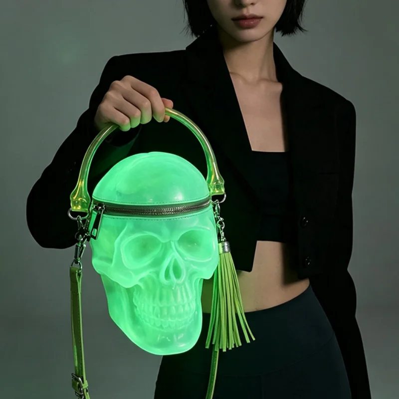 Dark Gothic Punk Style Skull Bag Creative Luminous Handbag Niche Design Single Shoulder/crossbody Bags Funny Halloween Gift
