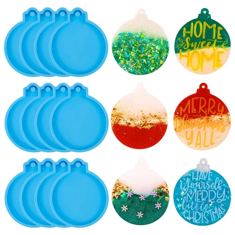 

12Pcs Christmas Resin Molds Silicone, Epoxy Resin Molds Round Shape Resin Molds Christmas Ornament Molds