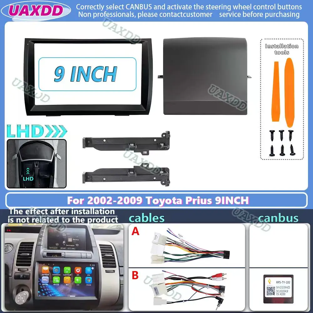 Kit dinstallation tableau bord painel voiture rádio estéreo para 2002-2009 toyota prius 9 polegadas lhd canbus box painel centro fáscia