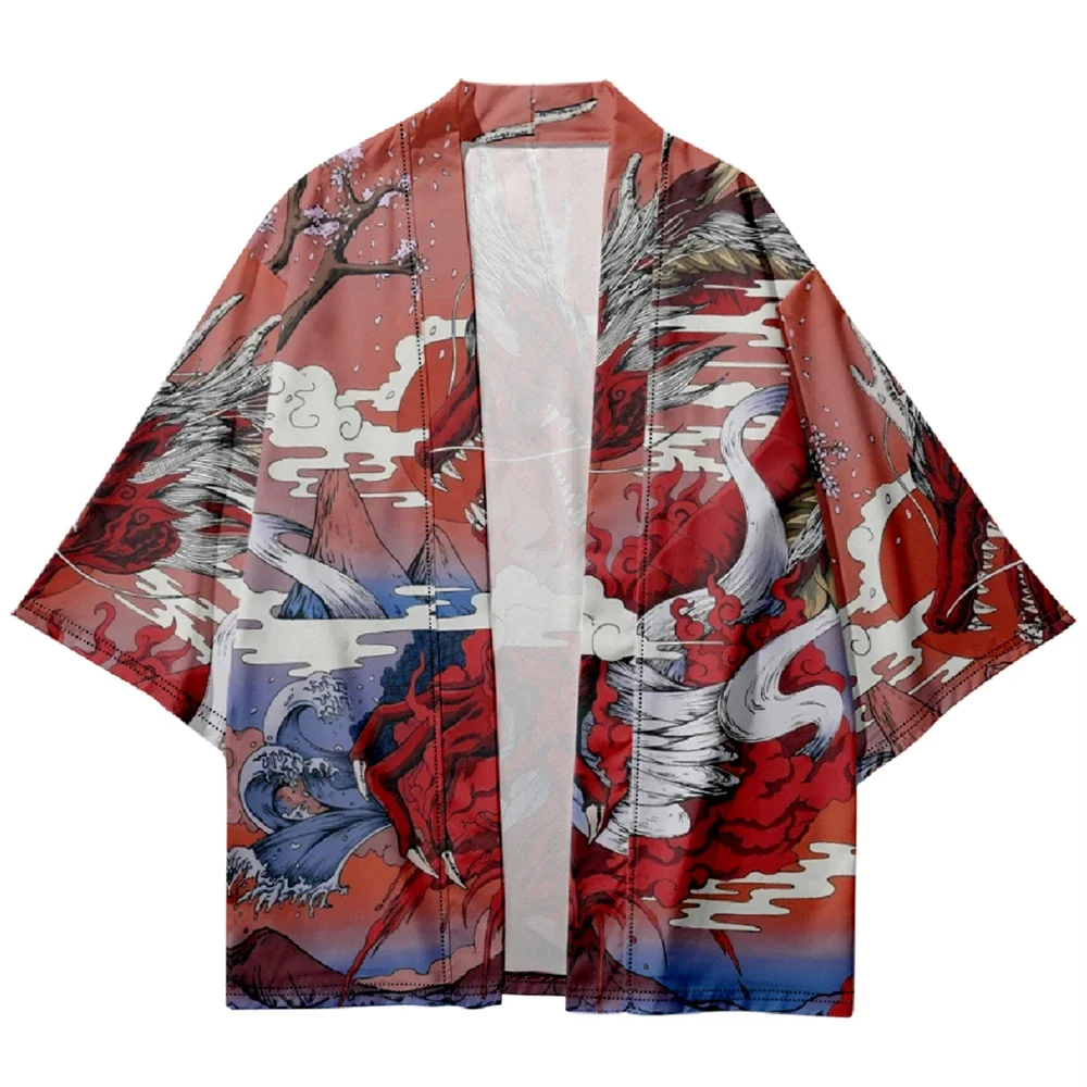 Cárdigan tradicional para hombre y mujer, ropa asiática, Kimono con estampado de dragón de Anime japonés, Haori, Yukata de playa de verano, 4XL, 5XL6XL