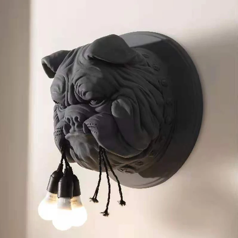 

Creative Nordic Bulldog Wall Lamp Resin Living Room American Study Restaurant Bar Stairs Personalized Decorative Lamps