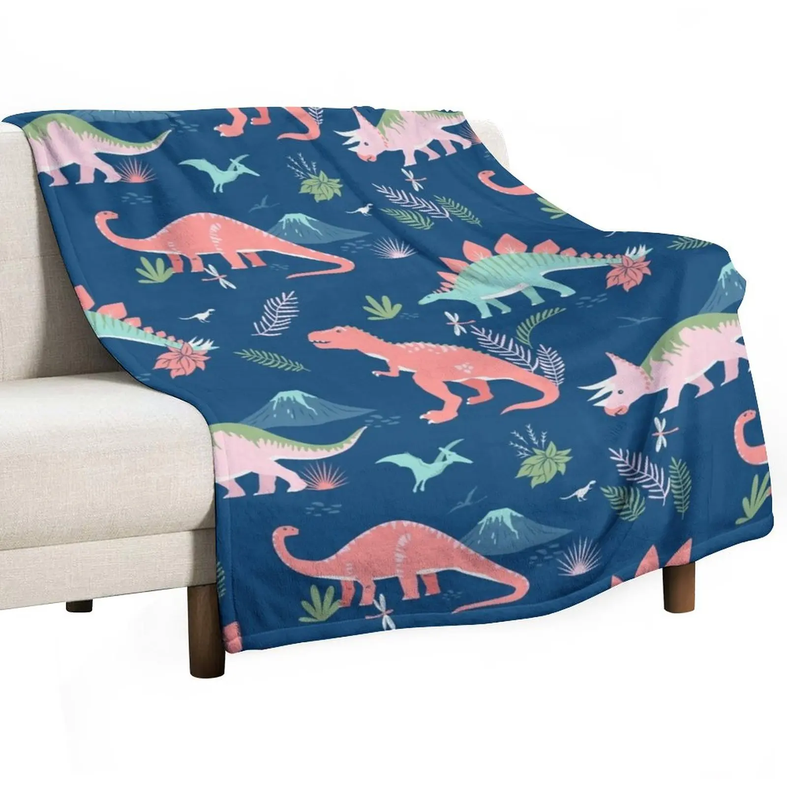 

Jurassic Dinosaur in Blue + Coral Throw Blanket Blankets For Baby Decoratives Luxury St Blankets Sofas Of Decoration Blankets