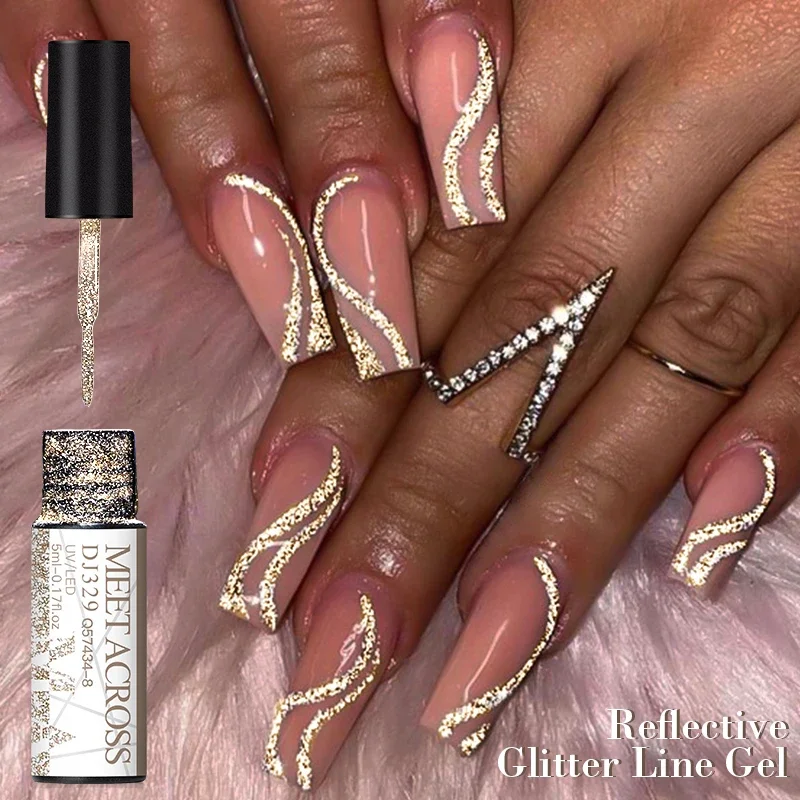 الذهب عاكس بريق بطانة هلام مسمار البولندية البريق سحب خط الكتابة على الجدران اللوحة شريط DIY الفرنسية رسومات أظافر اللوحة خط هلام