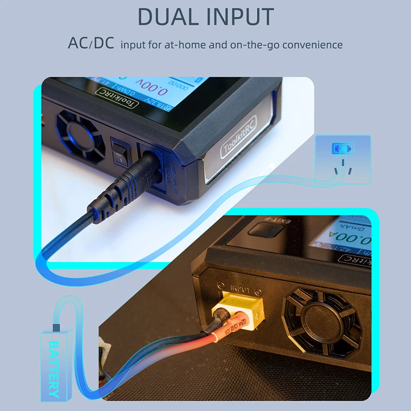 ToolkitRC M7AC 2-6S AC 100W DC 300W Input XT60 XT30 Output Dual Smart Charger Signal Tester Drone Charge Support 128MB-16GB Card