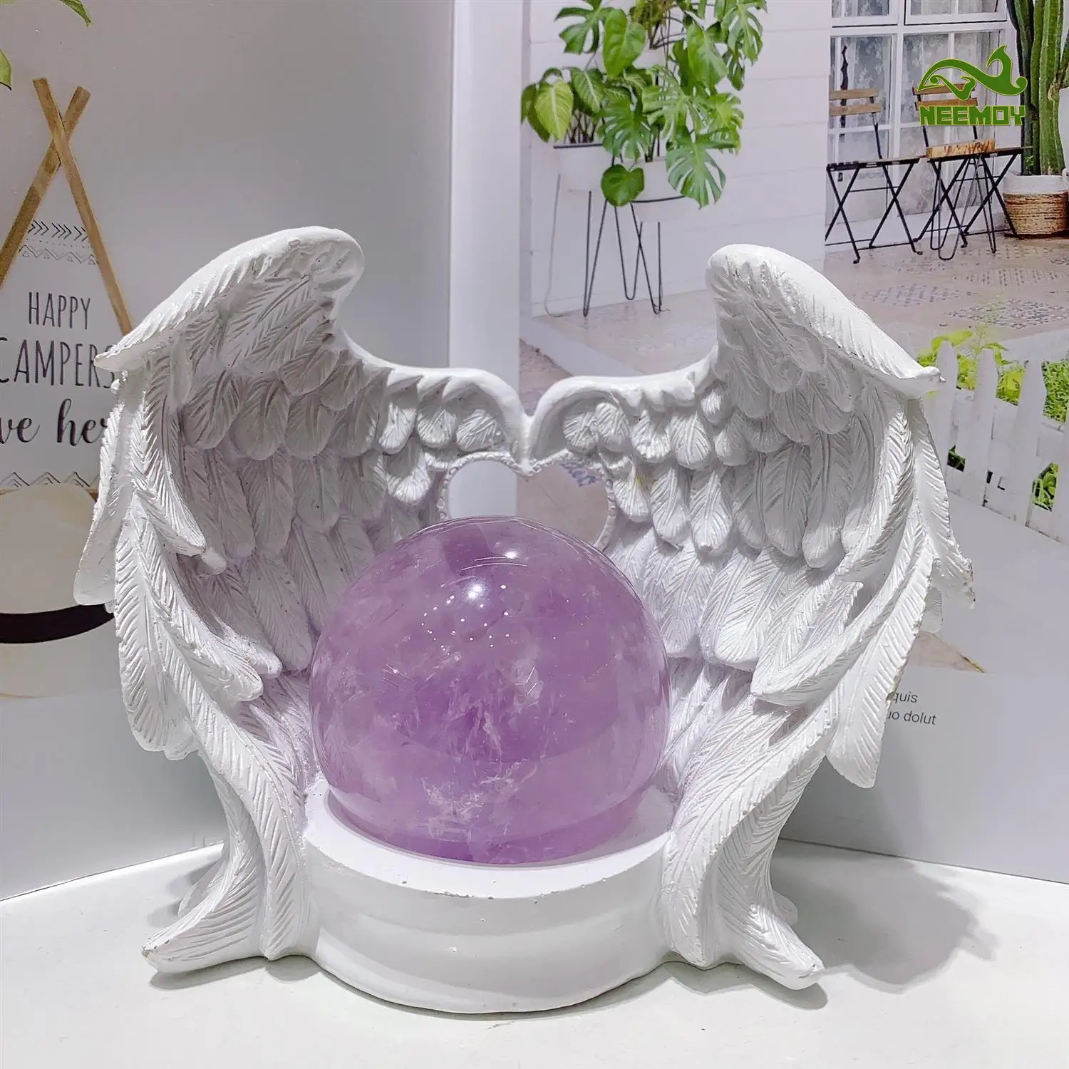 Love Feather Crystal Ball Base Angel Wings Crystal Ball Base Home Decoration Crystal Jade Base Resin Crafts Office Decoration