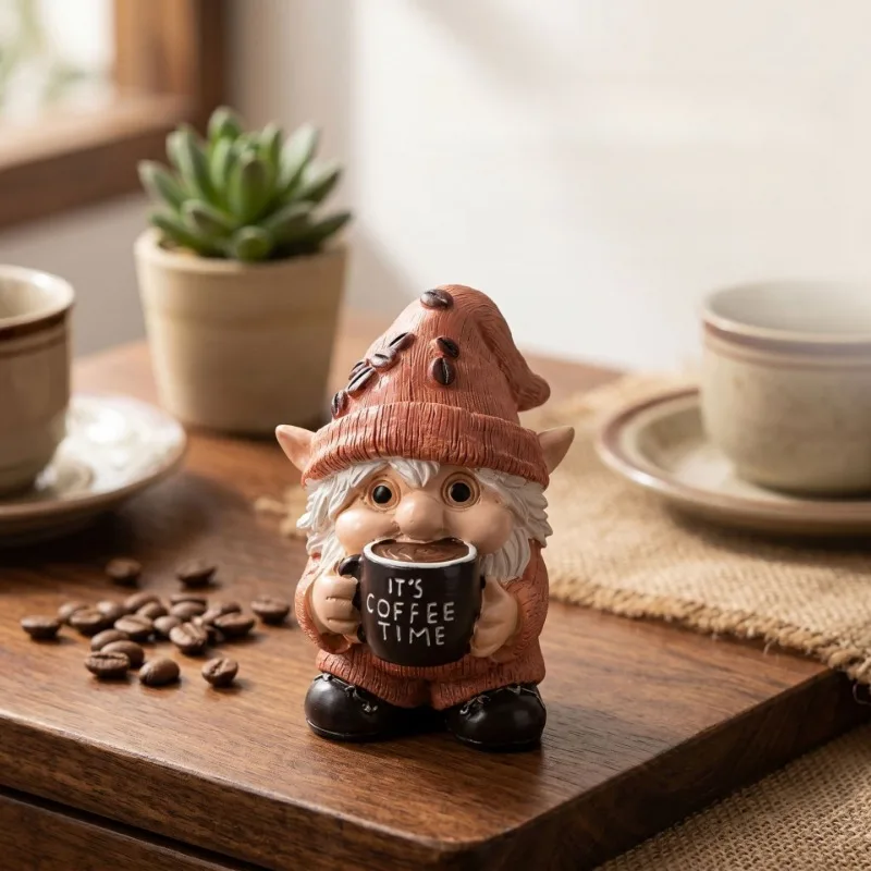 2PCS Painted Resin Coffee Gnome Resin Figurine Coffee Time Faceless Doll Table Decor Creative Home Craft For Coffee Shop Layout