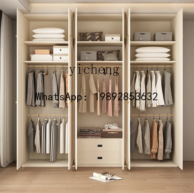 French Style Solid Wood Home Bedroom Wardrobe American Light Luxury Cherry Wood Rattan Storage Cabinet