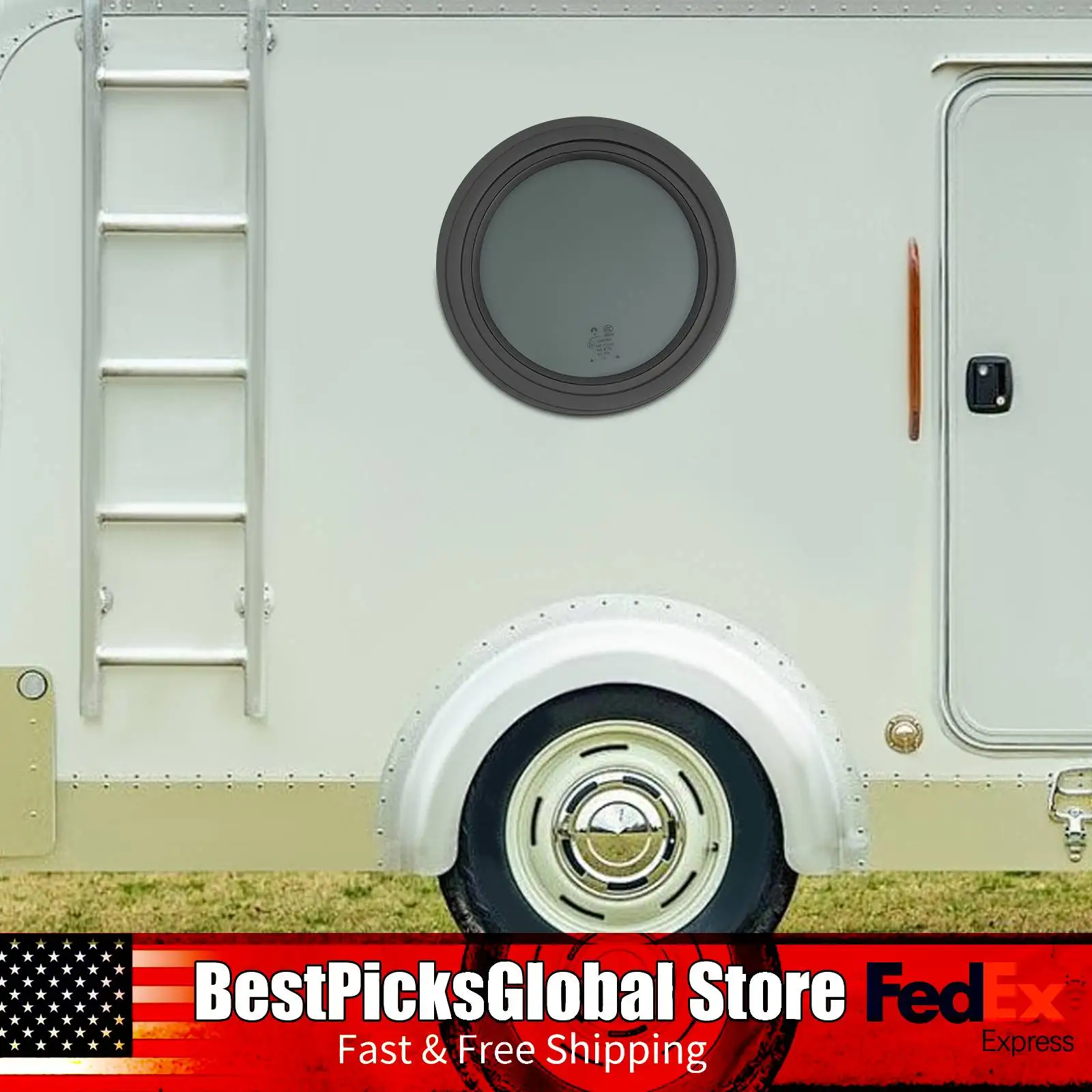 

12in Round Fixed RV Window with Trim Ring, Aluminum Alloy Tempered Glass, Replacement Camper Window for Cargo, Vertical Trailers