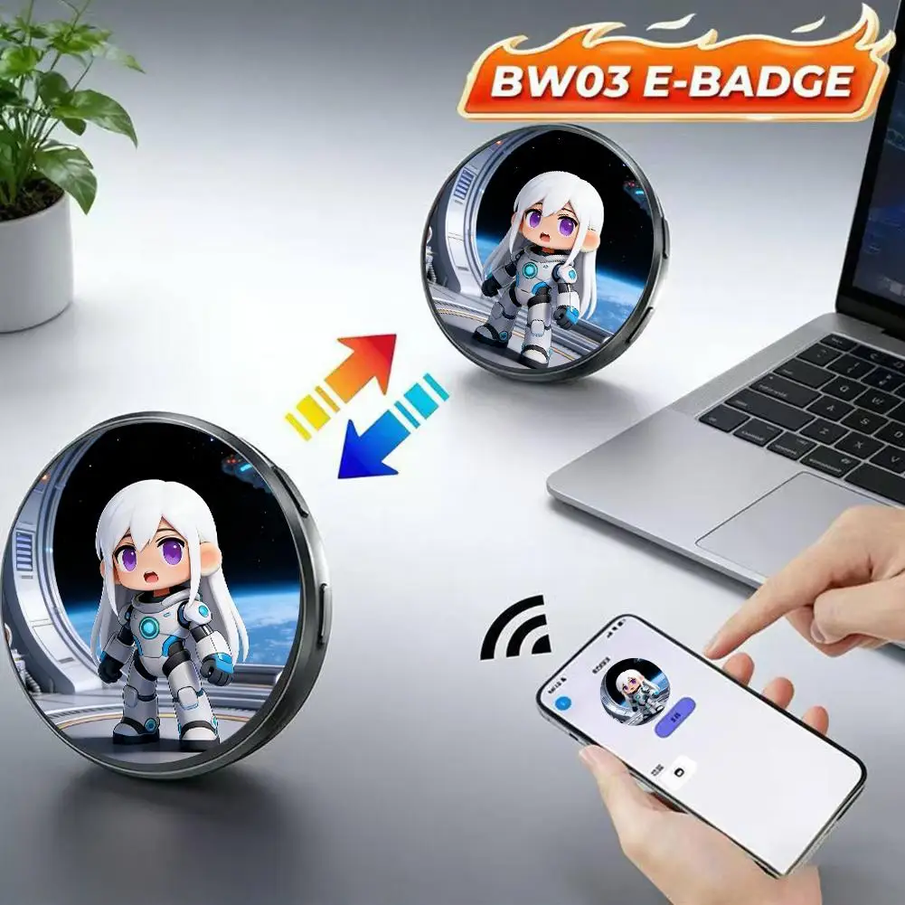 Bluetooth E-Badge Smart Digital Button Badge Anime Custom Photo Video Display Rechargeable Long Lasting Wearable Pin Brooch