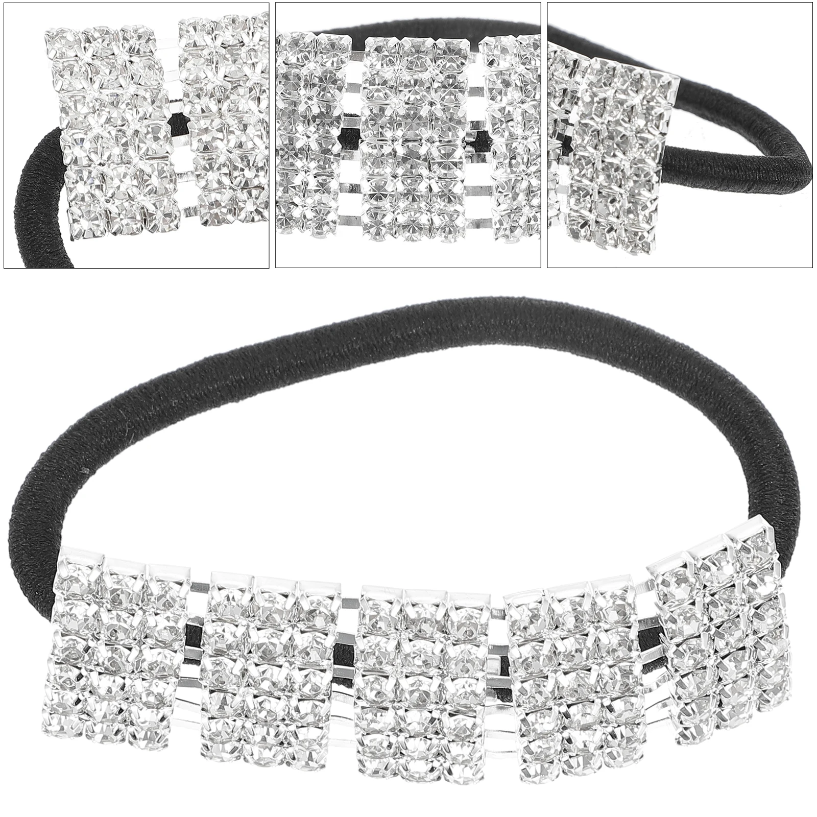 

2Pcs Crystal Bands Rhinestone Ponytail Holder Crystal Hair Bands Fine Hair Ropes Silver Elastic Stylish Comfortable