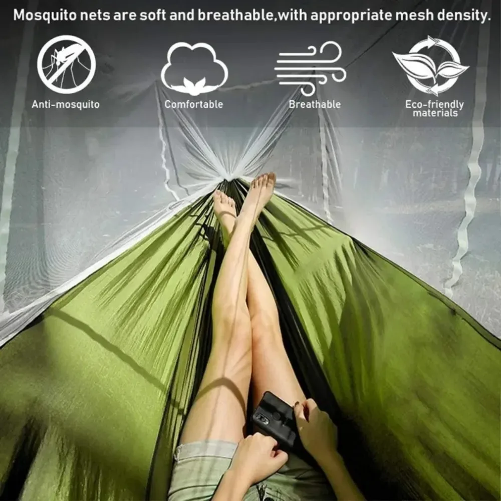 Outdoor Hammock Camping Anti-Flip Nylon Hammocks Single Double with Mosquito Net Automatic Quick Unfolding Sleeping Tent Hammock