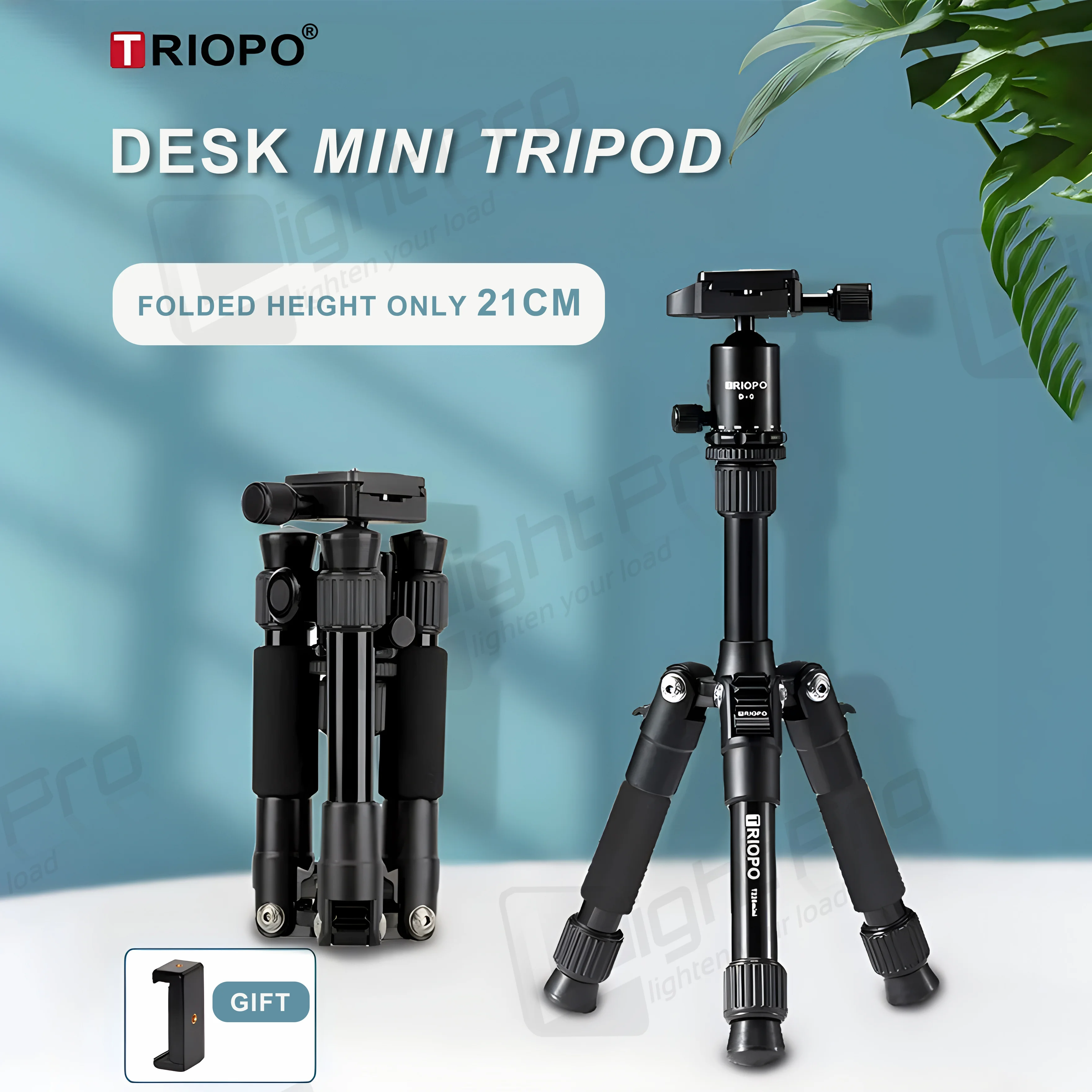 Portable Mini Tripod Lightweight Travel Stand Desktop Smartphone Holder Tabletop Video Tripod w/  360° Panoramic Ballhead