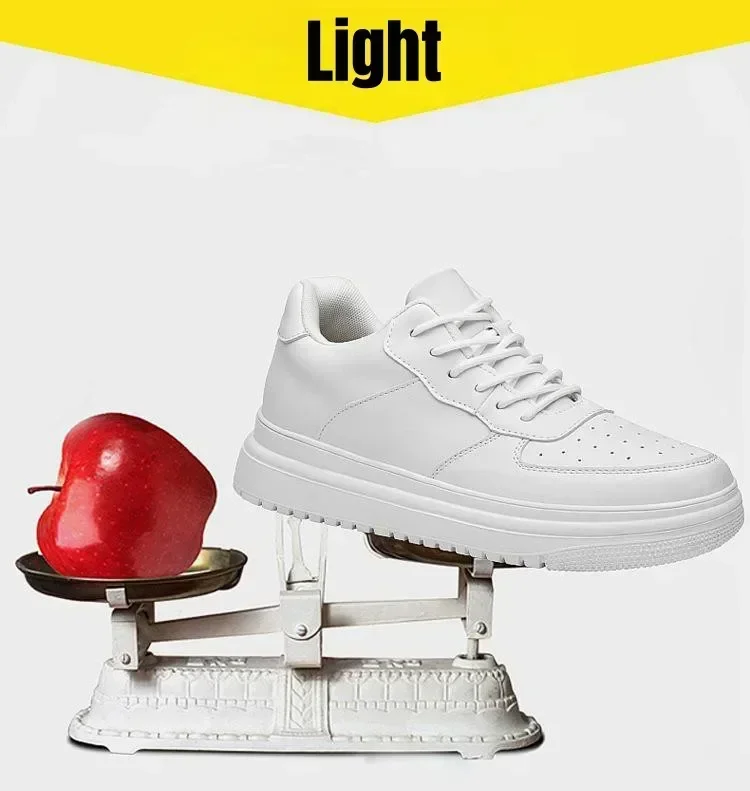 New Height Increasing Shoes for Men 10cm Invisible Elevator Sneakers White Leathe Sport Zapatillas De Hombre Big Size 46
