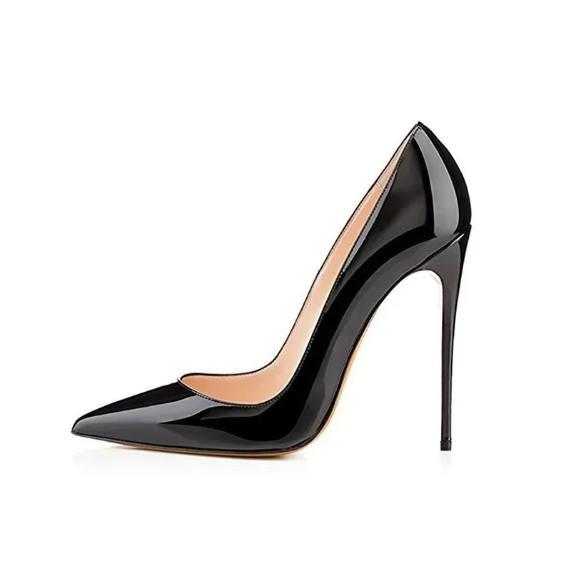 Women Pumps Brand High Heels Black Patent Leather Pointed Toe Sexy Stiletto Shoes Woman Ladies Plus Big Size 11 12