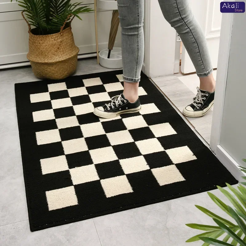 Creativity Black and White Checkered Entrance Doormat Kitchen Corridor Anti-slip Carpet Home Carpets Front Door Welcome Mats