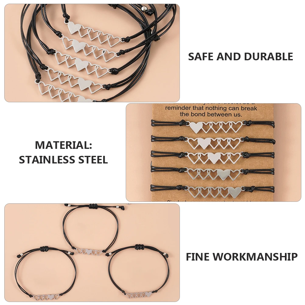 5Pcs Knitted Bracelets Stainless Steel Heart Shaped Lovers Jewelry Creative Fashionable Gift for Couples Banquet