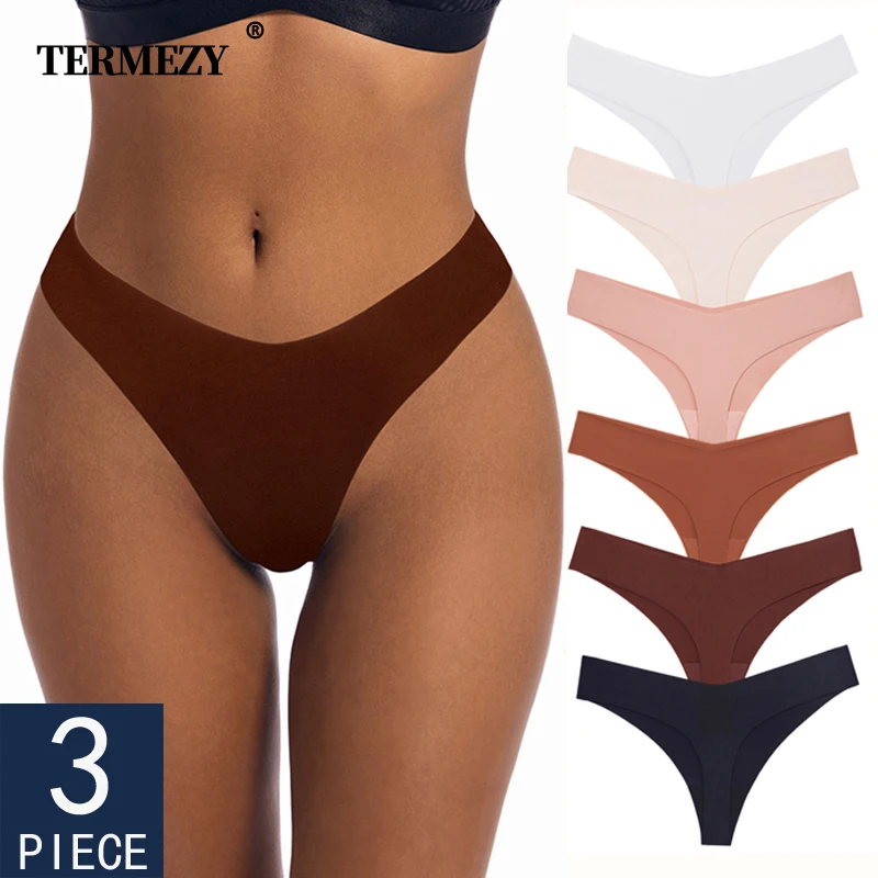 TERMEZY 3PCS/Set Sexy Solid Color Lingerie Temptation Low-waist Panties Thong No trace Breathable Underwear G String Intimates