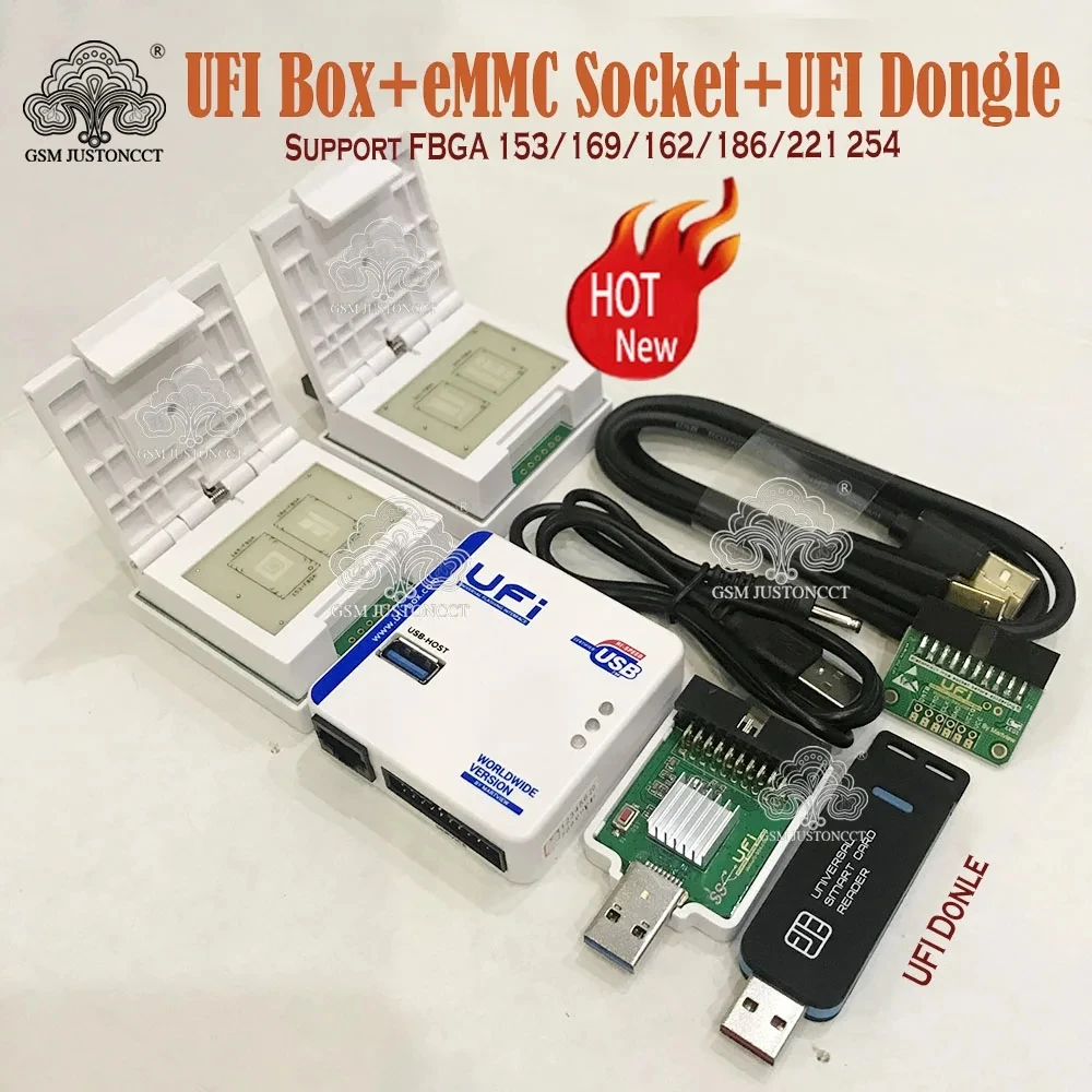 Full Set Ufi Box, UFI DONGLE, EMMC SOCKET, Support FBGA 153 169 162 186 221/254, EMMC Service Tool