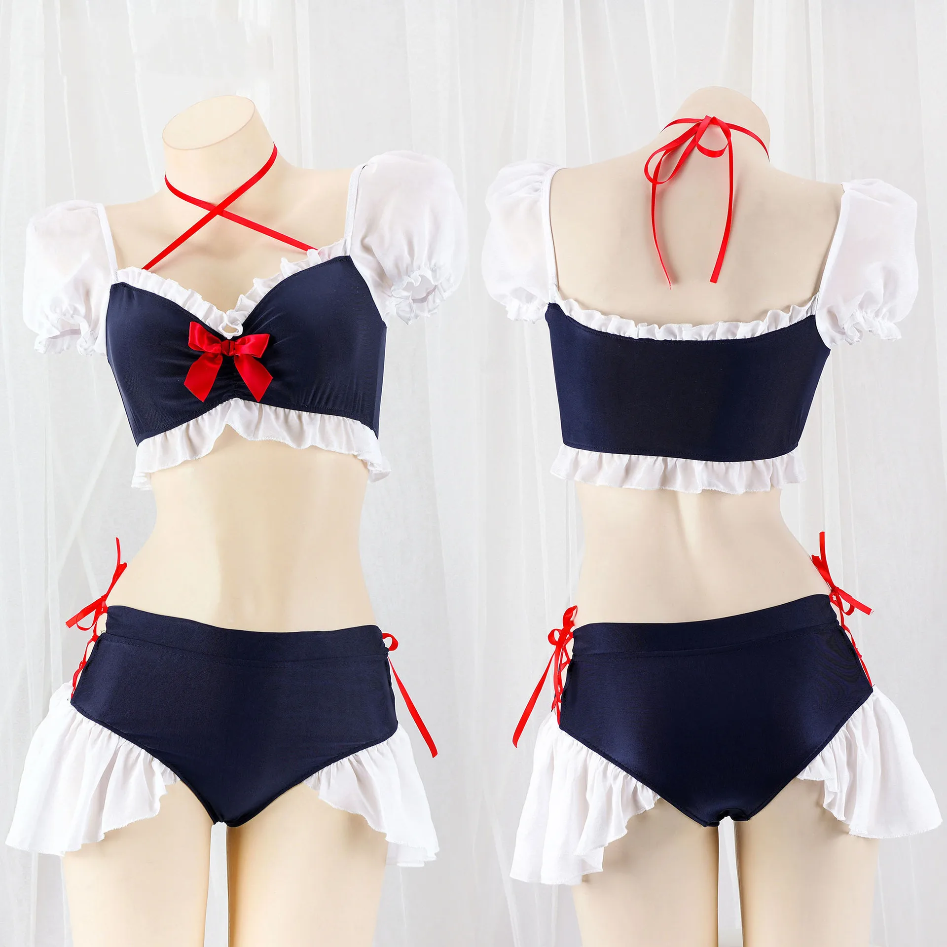 Cute Anime Princess Girl Lolita Chiffon Ruffle Swimsuit Unifrom Women Beach Bikini Underwear Outfits Costumes Cosplay