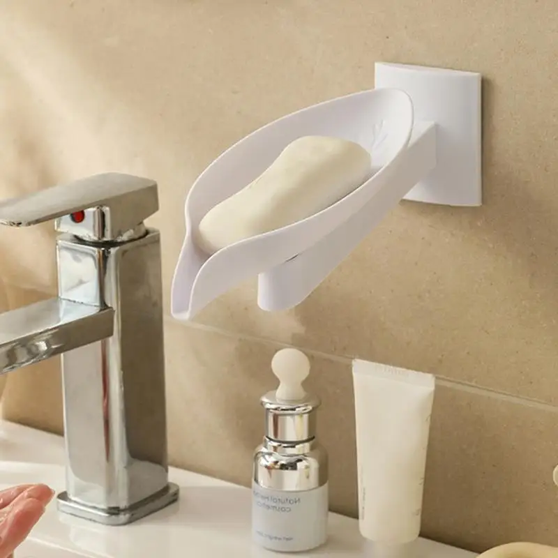 

New Leaf Shape Soap Box Waterproof No Punching Shower Wall Soap Dish Holder Soap Bar Holder For Bathroom Tray Organizer Bathroom