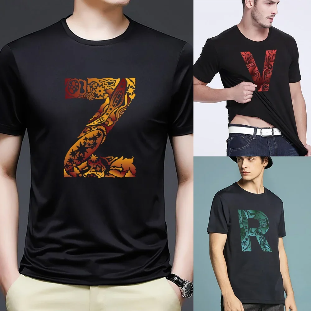 Fashion Men's Black T-shirt Engrave Image Lettern Name Print Pattern Series Casual Round Neck Top Comfortable  Men's Clothing