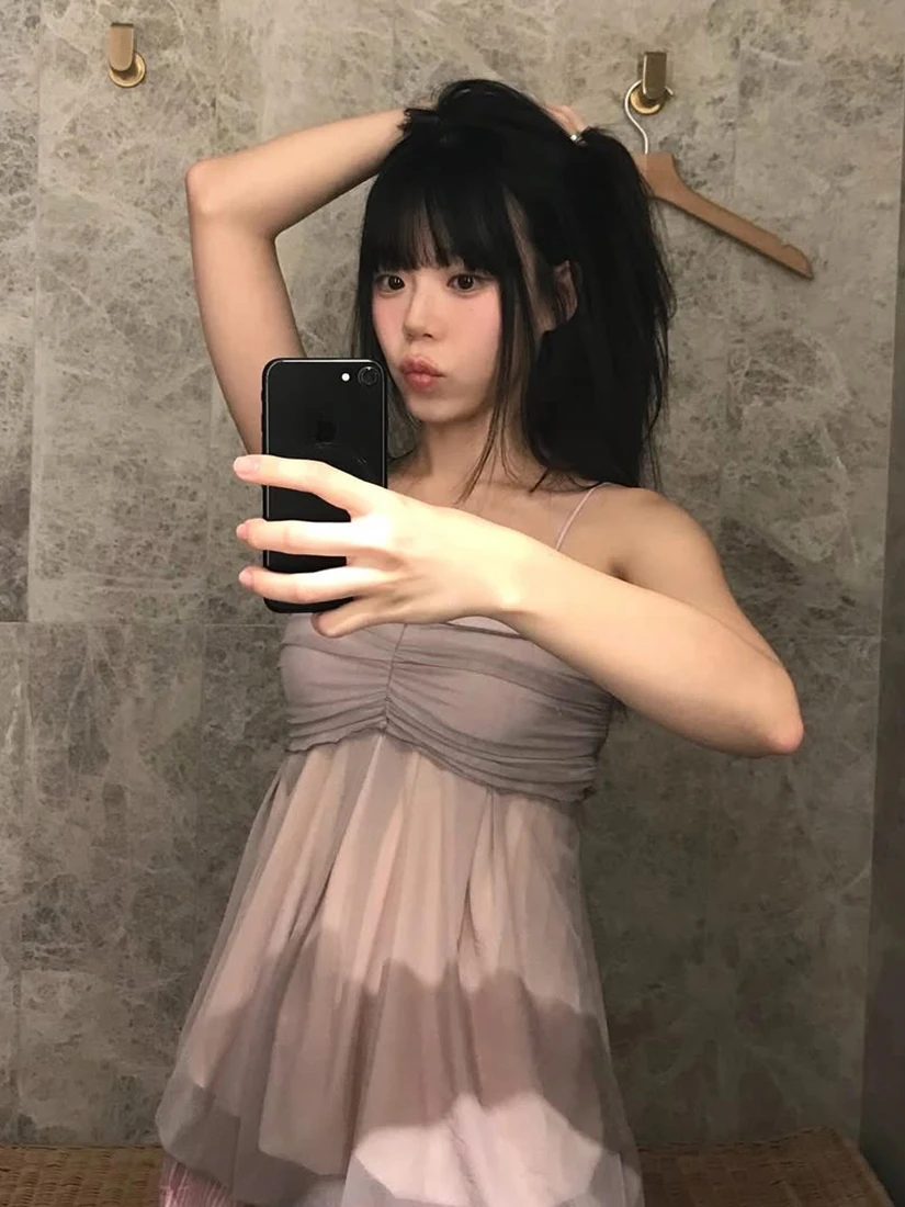 Sisjuly Sweet Crush Light Gauze Pleated Design Fashion Puffy Strapless Vest Women's Soft Purple Fragrance Loose Fit Polyester