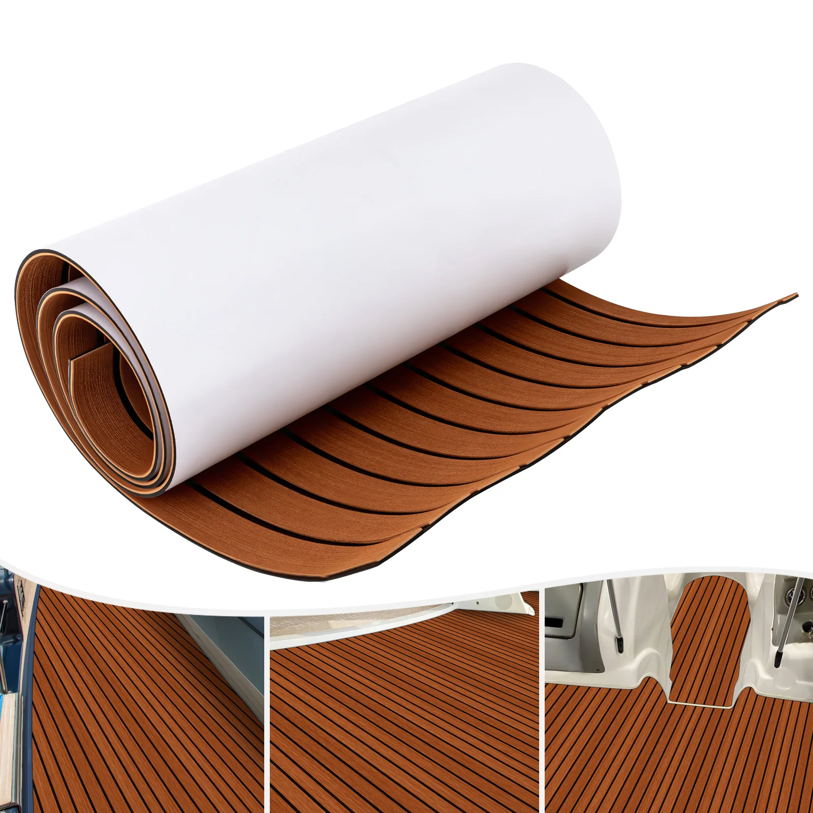 

240 X 60 X 0.6cm Floor Carpet Yacht Cover, Brown With Black Seams, Rv Yacht Floor Carpet, Easy To Clean And Install