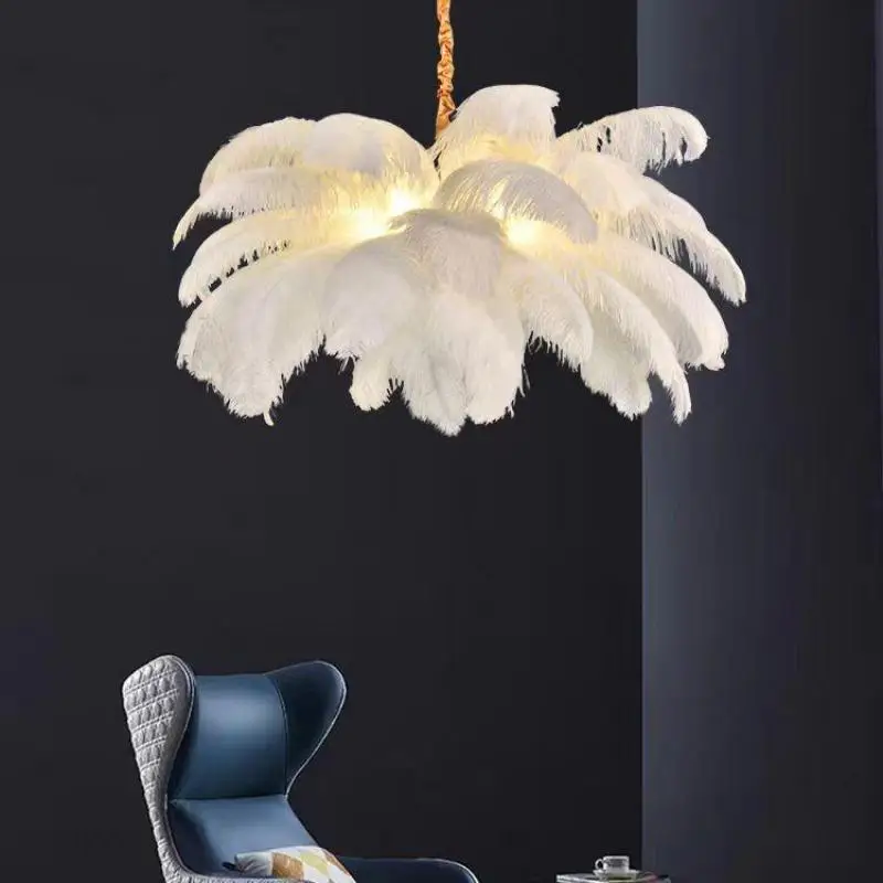 

Nordic Ostrich Feather Lamp Led Pendant Lights Living Room Girl's Room Bedroom Indoor Lighting Chandelier Hanging Light Fixture