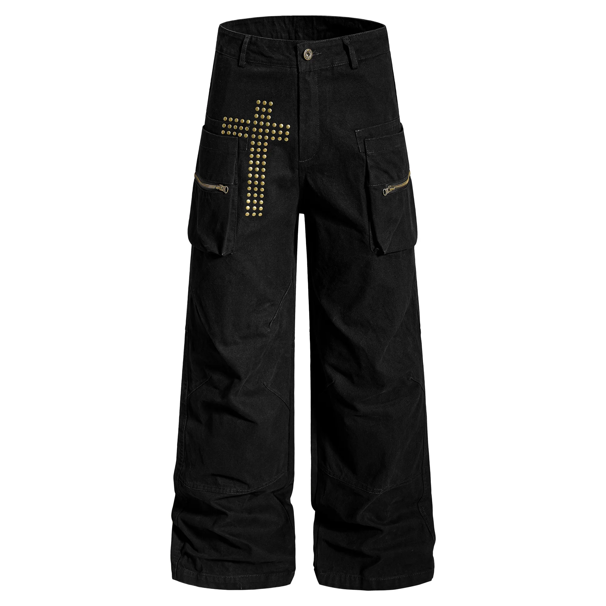 

Мужские повседневные брюки GXFortune в американском ретро-стиле, свободного прямого кроя, с медными заклепками и металлическим декором, с карманами