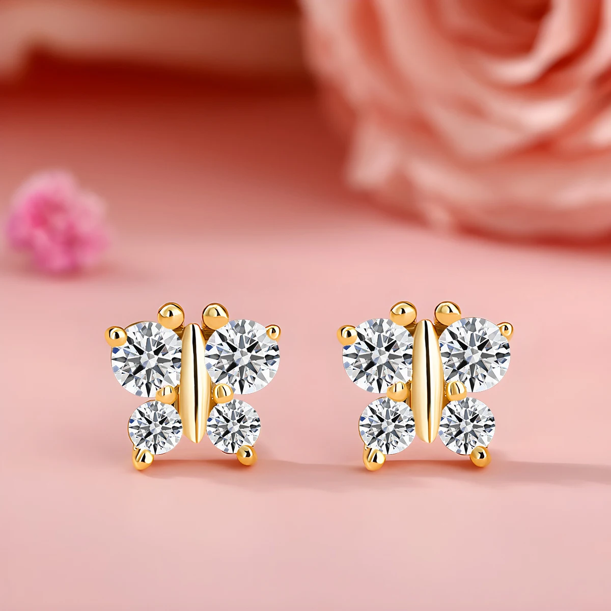 Fluttering Butterfly 14K Gold Girls Earrings D Color VVS1 Moissanite Diamond Studs for Women AU585 Original Certified Party Gift