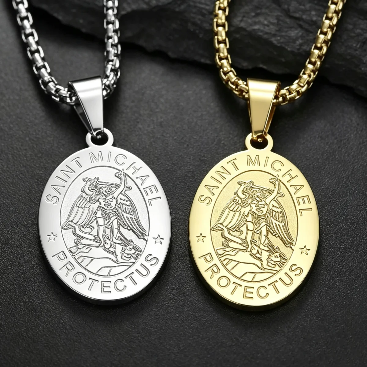 HNSP 316L Edelstahl-Halskette mit Anhänger „Saint Michael Angel Protectus“ für Männer, religiöser Schmuck, Accessoires, Geschenke